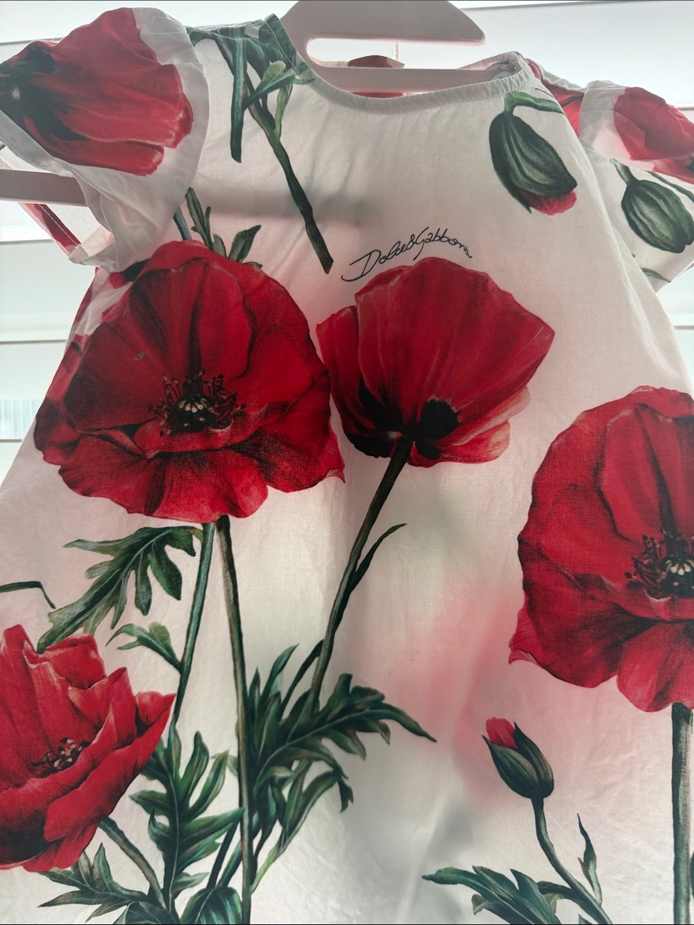 Dolce & Gabbana White Dress with Red Poppy Motif
